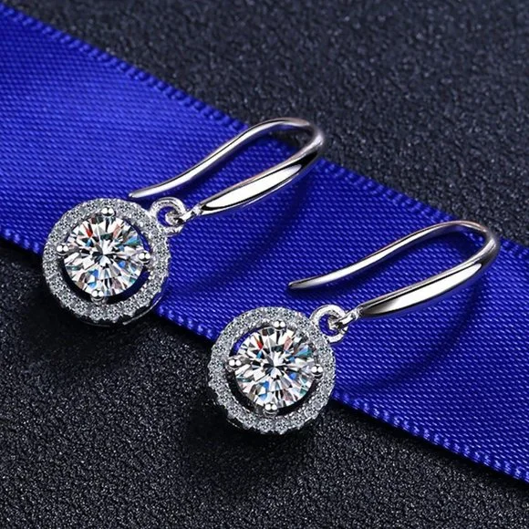 Certified 2ct. t.w. Moissanite Diamond Round Drop Earrings NEW